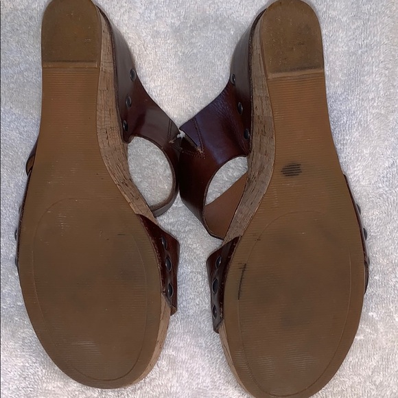 EUC Lucky Brand brown leather/cork 7.5 wedges - Picture 6 of 8